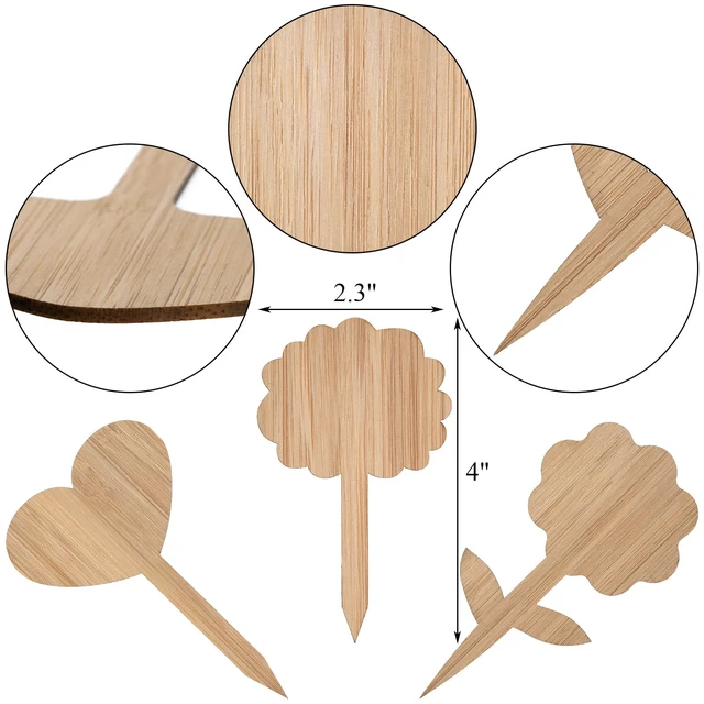 Alt view image 2 of 7 - 90 Pack 9 Styles Bamboo Plant Labels, Wood Plant Name Stakes Seedling Label Sticks, Garden Plant Tags for Indoor & Outdoor Plants