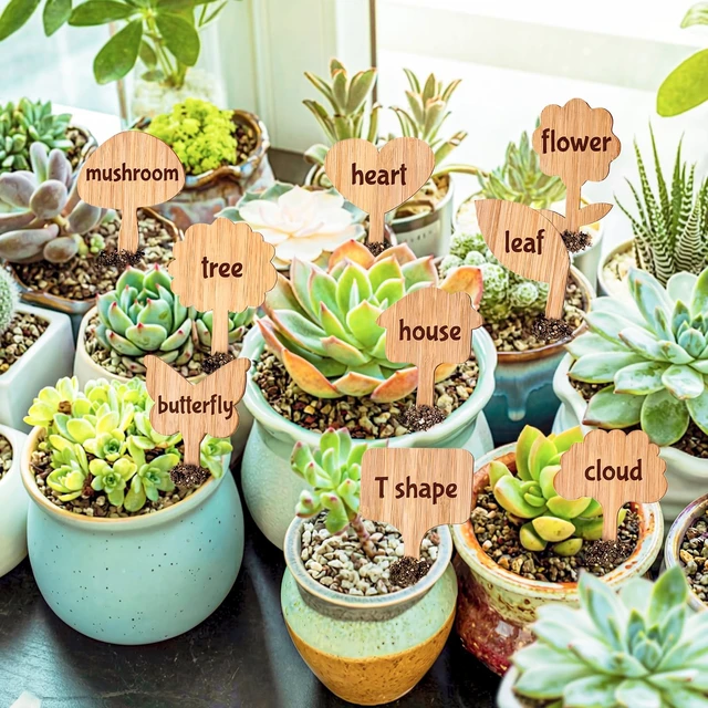 Alt view image 4 of 7 - 90 Pack 9 Styles Bamboo Plant Labels, Wood Plant Name Stakes Seedling Label Sticks, Garden Plant Tags for Indoor & Outdoor Plants