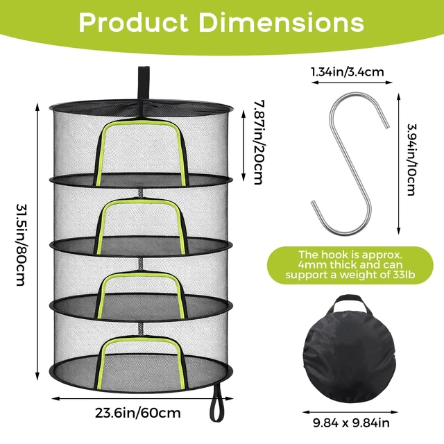 Alt view image 2 of 7 - 4-Layer Herb Drying Rack, 23.62in Foldable Hanging Plant Mesh Net | Versatile Herb Drying with U-Zipper and S-Hooks, for Drying Herbs, Plants, Flowers, Indoor and Outdoor Use