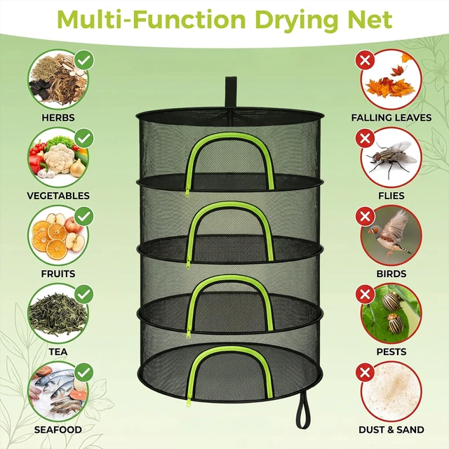 Alt view image 5 of 7 - 4-Layer Herb Drying Rack, 23.62in Foldable Hanging Plant Mesh Net | Versatile Herb Drying with U-Zipper and S-Hooks, for Drying Herbs, Plants, Flowers, Indoor and Outdoor Use