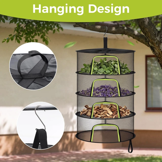 Alt view image 6 of 7 - 4-Layer Herb Drying Rack, 23.62in Foldable Hanging Plant Mesh Net | Versatile Herb Drying with U-Zipper and S-Hooks, for Drying Herbs, Plants, Flowers, Indoor and Outdoor Use