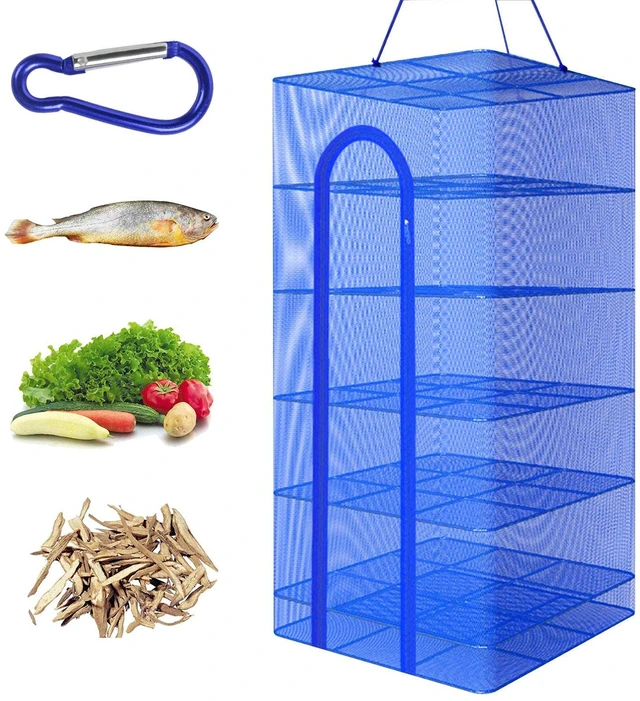 Main image of Hanging Drying Net Foldable Drying Rack Net Dryer 19.7"x19.7"x37.4" 6 Layer Folding Fish Mesh Collapsible Dry Net with Zippers for Drying Seeds Fish Vegetables Fruit Herb Food
