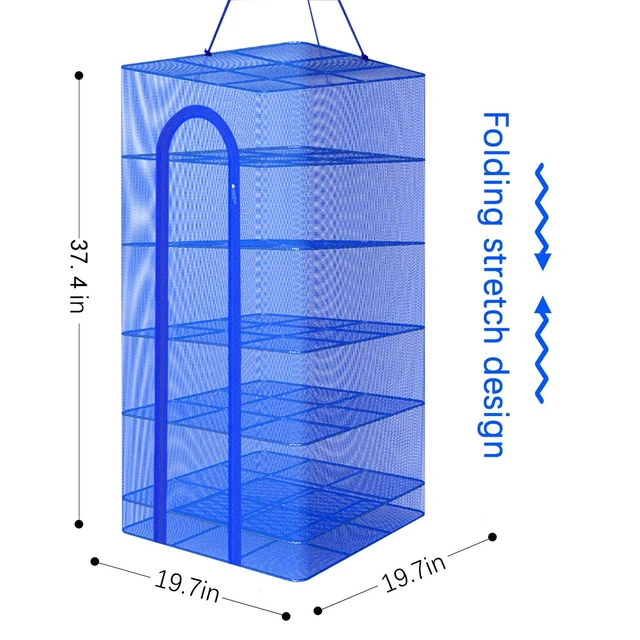 Alt view image 2 of 7 - Hanging Drying Net Foldable Drying Rack Net Dryer 19.7"x19.7"x37.4" 6 Layer Folding Fish Mesh Collapsible Dry Net with Zippers for Drying Seeds Fish Vegetables Fruit Herb Food
