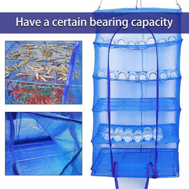 Alt view image 4 of 7 - Hanging Drying Net Foldable Drying Rack Net Dryer 19.7"x19.7"x37.4" 6 Layer Folding Fish Mesh Collapsible Dry Net with Zippers for Drying Seeds Fish Vegetables Fruit Herb Food