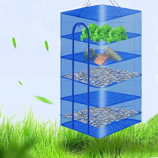 Alt view image 7 of 7 - Hanging Drying Net Foldable Drying Rack Net Dryer 19.7"x19.7"x37.4" 6 Layer Folding Fish Mesh Collapsible Dry Net with Zippers for Drying Seeds Fish Vegetables Fruit Herb Food
