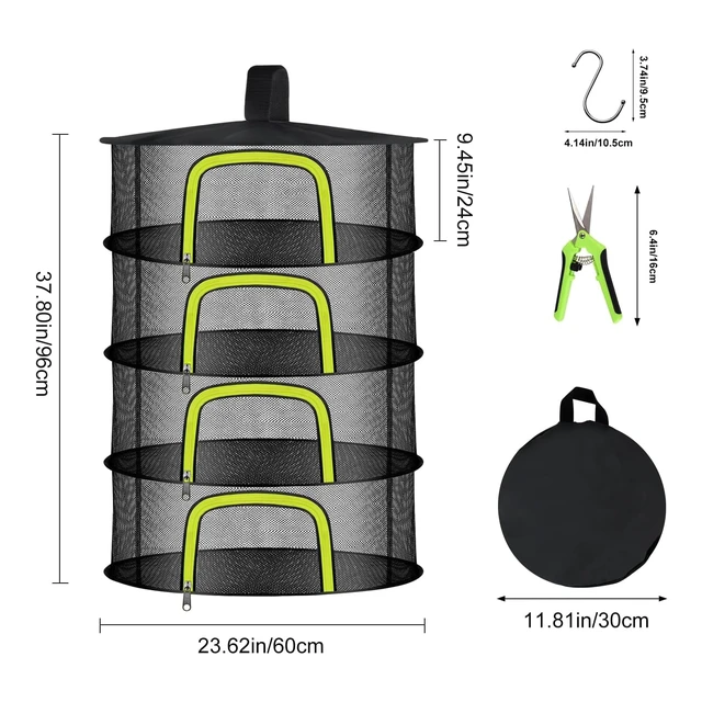 Alt view image 2 of 7 - 4-Layer Hanging Herb Drying Rack, Foldable Mesh Net with Zipper | 23.62 Inch with Zipper, S-Hooks and Bonus Garden Pruning Shears, for Herbs, Flowers, Plants, Indoor and Outdoor Use