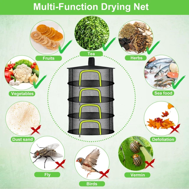 Alt view image 3 of 7 - 4-Layer Hanging Herb Drying Rack, Foldable Mesh Net with Zipper | 23.62 Inch with Zipper, S-Hooks and Bonus Garden Pruning Shears, for Herbs, Flowers, Plants, Indoor and Outdoor Use
