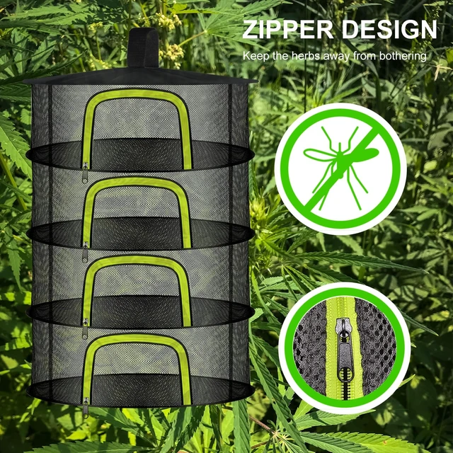 Alt view image 4 of 7 - 4-Layer Hanging Herb Drying Rack, Foldable Mesh Net with Zipper | 23.62 Inch with Zipper, S-Hooks and Bonus Garden Pruning Shears, for Herbs, Flowers, Plants, Indoor and Outdoor Use