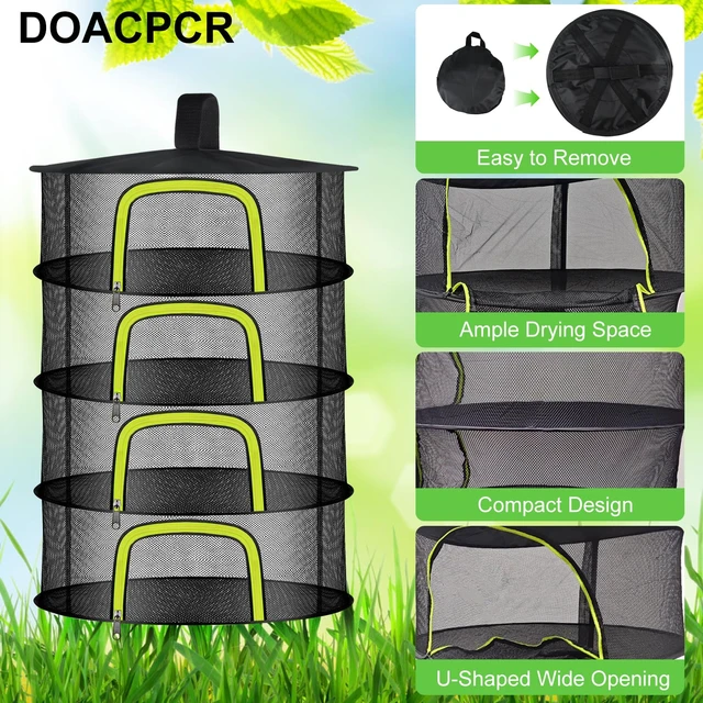 Alt view image 5 of 7 - 4-Layer Hanging Herb Drying Rack, Foldable Mesh Net with Zipper | 23.62 Inch with Zipper, S-Hooks and Bonus Garden Pruning Shears, for Herbs, Flowers, Plants, Indoor and Outdoor Use