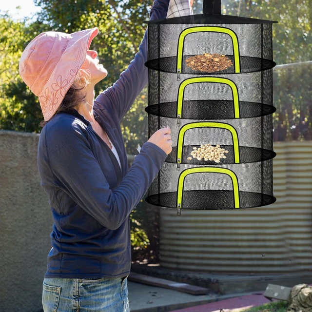 Alt view image 6 of 7 - 4-Layer Hanging Herb Drying Rack, Foldable Mesh Net with Zipper | 23.62 Inch with Zipper, S-Hooks and Bonus Garden Pruning Shears, for Herbs, Flowers, Plants, Indoor and Outdoor Use