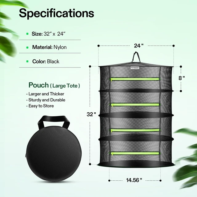 Alt view image 2 of 7 - 4-Layer Mesh Drying Rack Hanging Design with Green Zippers for Dehydrating, Indoor and Outdoor Pruning Shears Included