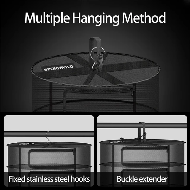 Alt view image 3 of 7 - Herb Drying Rack, 1ft Diameter 3 Layer Hanging Mesh Net | Plant Drying Rack with Door Type Zipper & Closed Storage Compartment for Folding Basket Dryer Fiting in Grow Tents, Garden