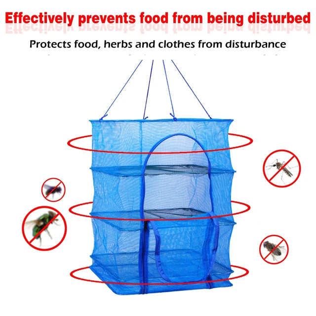Alt view image 2 of 2 - Drying Rack 4 Layers Folding Mesh, Foldable Nylon Netting | Hanging Drying Net, for Shrimp, Fish, Fruit, Vegetables, Herb, with Zipper Opening - Blue (25.59x13.78x13.78 in)