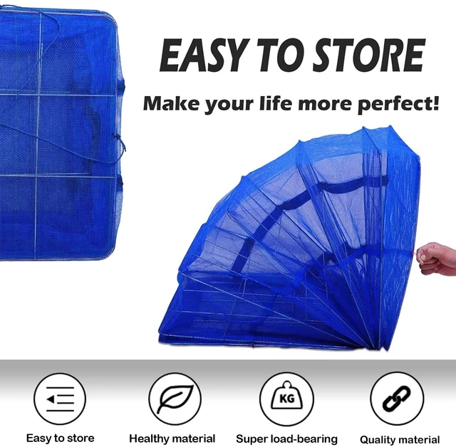 Main image of Drying Rack 4 Layers Folding Mesh, Foldable Nylon Netting | Hanging Drying Net, for Shrimp, Fish, Fruit, Vegetables, Herb, with Zipper Opening - Blue (25.59x13.78x13.78 in)