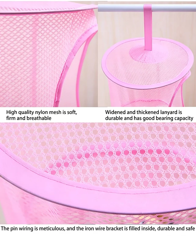 Alt view image 3 of 5 - Mesh Hanging Storage Basket with 3 Tiers,Foldable Hanging Storage Organizer Net Bag for Toys,Space Saving Clothes Lingerie Bra Underwear Socks Hanging Mesh Drying Net Laundry Hamper (Purple)