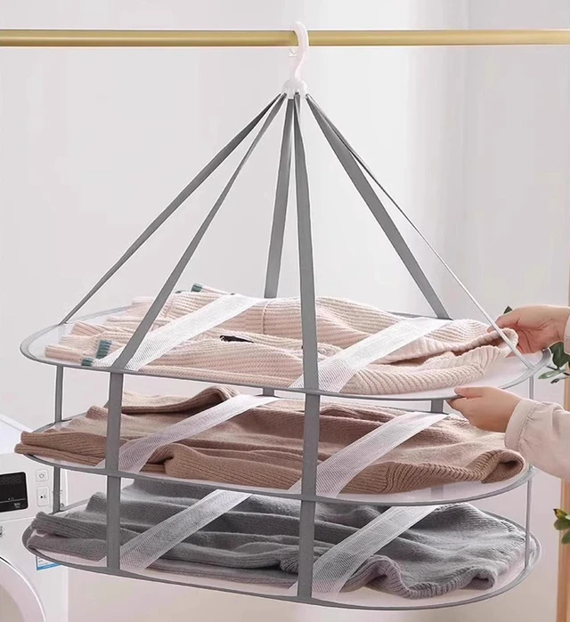 Main image of Clothes Drying Rack Foldable - 3 Tier Laundry Drying Rack, Sweater Drying Rack Flat Mesh, Clothes Air Dryer for Hanging Sweater Bras Delicates Dolls for Laundry Bathtub Balcony Outdoor, White