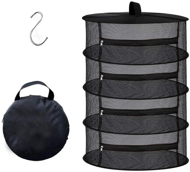 Main image of 4-Layer Herb Drying Rack - Collapsible Mesh Hanging Dryer Net for Herbs, Flowers, Tea, Fruits, and Vegetables - Includes S-Hook & Storage Bag (24" x 31")