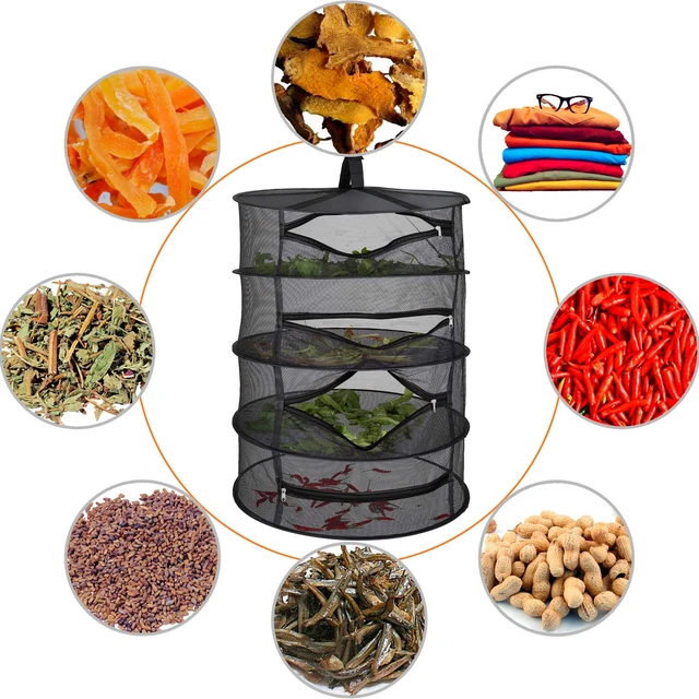 Alt view image 2 of 6 - 4-Layer Herb Drying Rack - Collapsible Mesh Hanging Dryer Net for Herbs, Flowers, Tea, Fruits, and Vegetables - Includes S-Hook & Storage Bag (24" x 31")