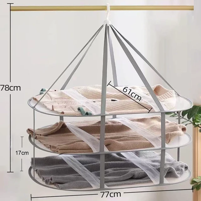 Alt view image 7 of 7 - Clothes Drying Rack Foldable - 3 Tier Laundry Drying Rack, Sweater Drying Rack Flat Mesh, Clothes Air Dryer for Hanging Sweater Bras Delicates Dolls for Laundry Bathtub Balcony Outdoor, White
