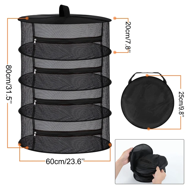 Alt view image 3 of 6 - 4-Layer Herb Drying Rack - Collapsible Mesh Hanging Dryer Net for Herbs, Flowers, Tea, Fruits, and Vegetables - Includes S-Hook & Storage Bag (24" x 31")