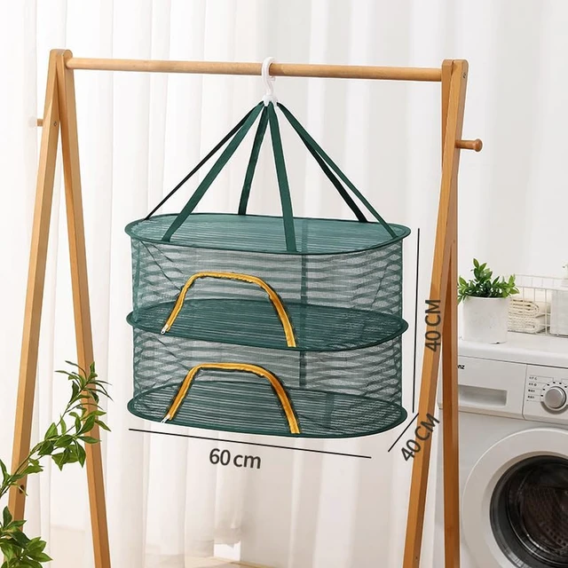 Alt view image 2 of 5 - Foldable Drying Net for Vegetables, Fish, and Dehydrated Goods, Multi-tiered Food Drying Net, Versatile Drying Rack, Windproof Design, Zipper Closure for Insect Protection (Dark green, Dual Layer)
