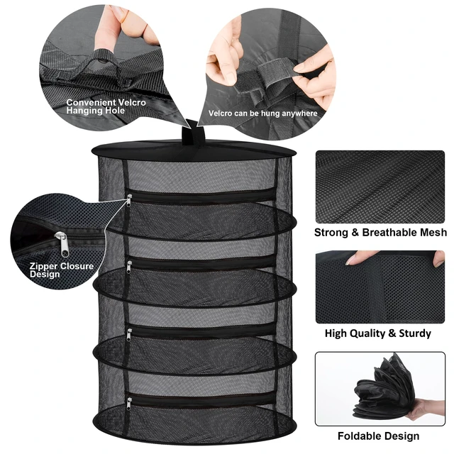 Alt view image 4 of 6 - 4-Layer Herb Drying Rack - Collapsible Mesh Hanging Dryer Net for Herbs, Flowers, Tea, Fruits, and Vegetables - Includes S-Hook & Storage Bag (24" x 31")