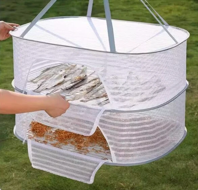 Alt view image 5 of 5 - Foldable Drying Net for Vegetables, Fish, and Dehydrated Goods, Multi-tiered Food Drying Net, Versatile Drying Rack, Windproof Design, Zipper Closure for Insect Protection (Dark green, Dual Layer)