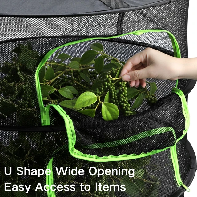 Alt view image 6 of 7 - 6 Layer Herb Drying Rack with Zipper, Foldable Food Drying Net Collapsible Hanging Seed Drying Mesh with Garden Shear, Hook, Bag, for Plant, Seed, Bud, Fruit, Food, 23.6x47