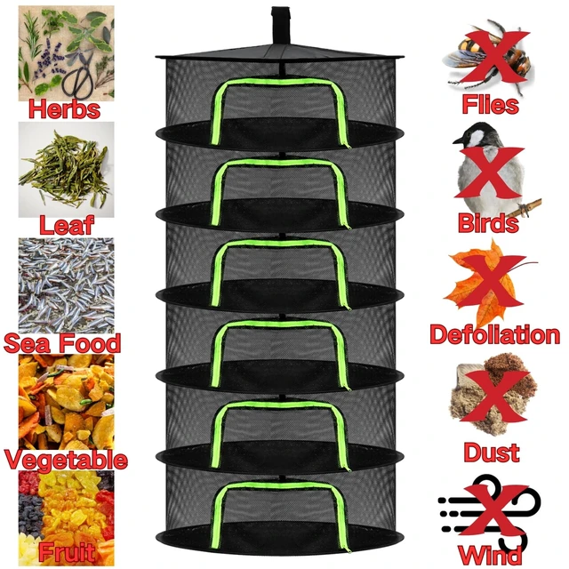 Alt view image 4 of 7 - 6 Layer Herb Drying Rack with Zipper, Foldable Food Drying Net Collapsible Hanging Seed Drying Mesh with Garden Shear, Hook, Bag, for Plant, Seed, Bud, Fruit, Food, 23.6x47