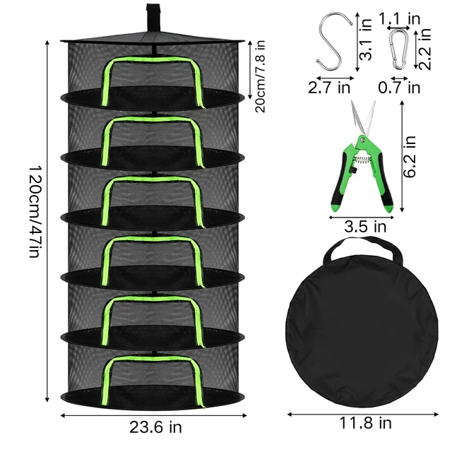 Alt view image 2 of 7 - 6 Layer Herb Drying Rack with Zipper, Foldable Food Drying Net Collapsible Hanging Seed Drying Mesh with Garden Shear, Hook, Bag, for Plant, Seed, Bud, Fruit, Food, 23.6x47
