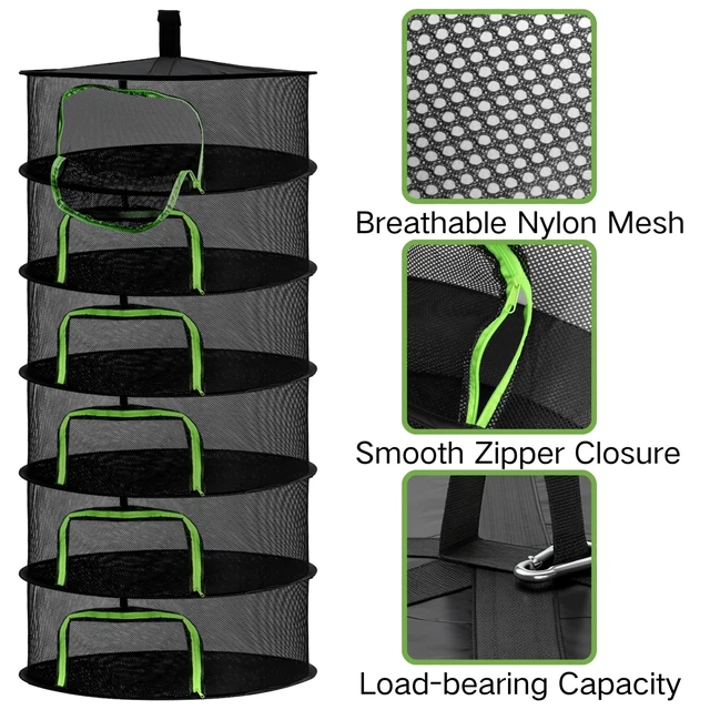 Alt view image 3 of 7 - 6 Layer Herb Drying Rack with Zipper, Foldable Food Drying Net Collapsible Hanging Seed Drying Mesh with Garden Shear, Hook, Bag, for Plant, Seed, Bud, Fruit, Food, 23.6x47