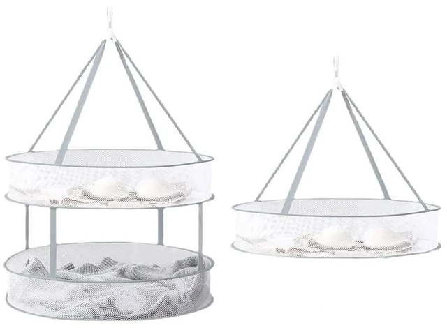Main image of 2 Pack Drying Rack Clothing Collapsible Laundry Basket 23'' Folding Hanging Dry Net Mesh Dryer with Hook for Clothes Drying Household Lingerie Sweater Blouse Herb (1Tier+2Tier)