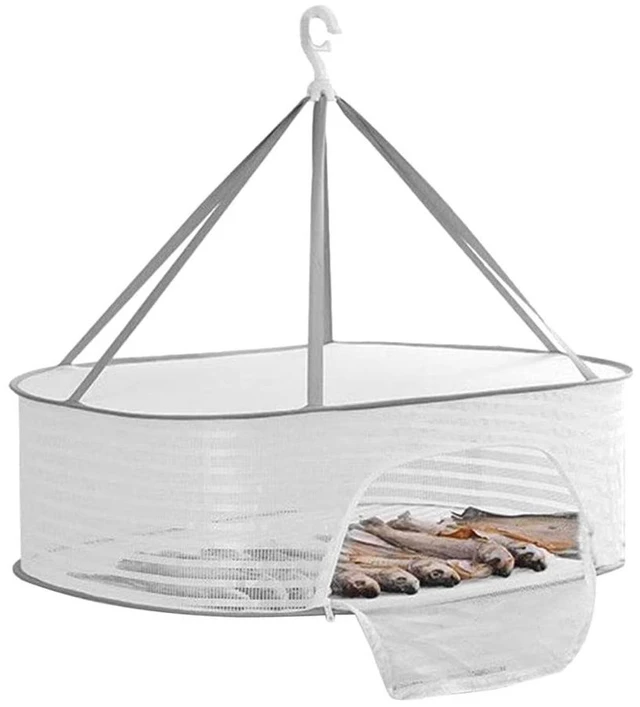 Main image of Foldable Drying Fishing Net, Hanging Drying Net Rack Clothes Dry Basket with Zipper, Indoor and Outdoor Plants Dryer for Shrimp Fish Fruit Vegetables Herb (1 Layer)