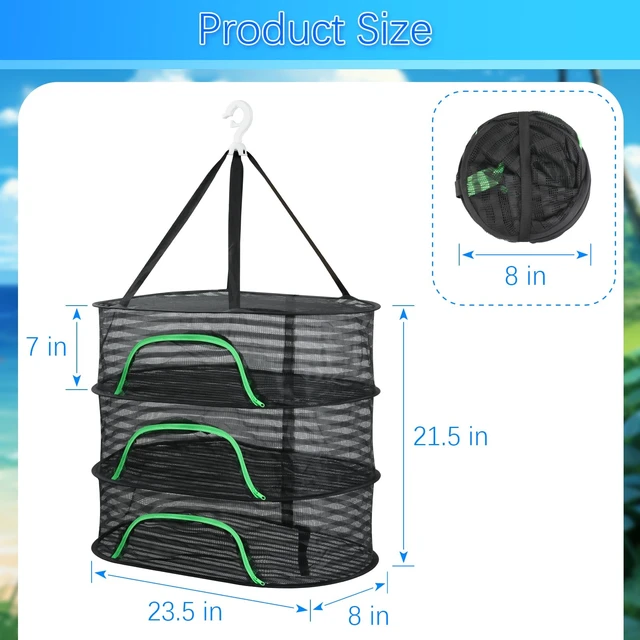 Alt view image 2 of 7 - Hanging Drying Rack, Foldable Mesh Drying Net 3 Layers Hanging Dry Basket with Zipper Air Breathable Hang Rack Fish Net for Indoor Outdoor Garden Flower Plants Seeds Fish