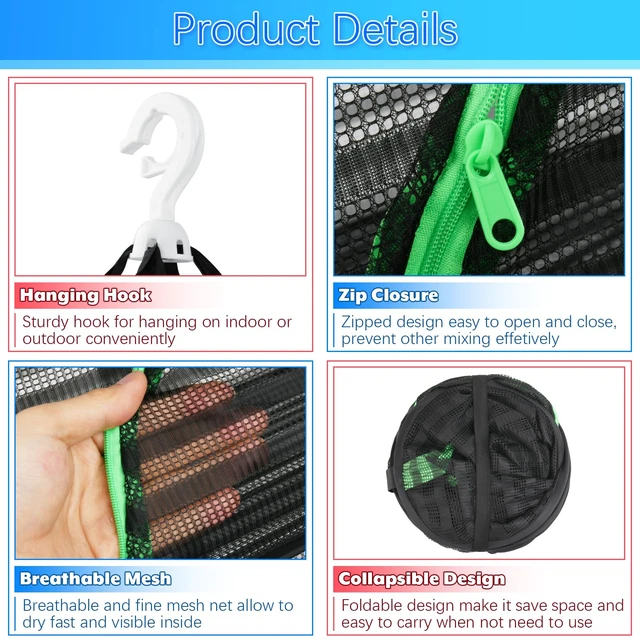 Alt view image 3 of 7 - Hanging Drying Rack, Foldable Mesh Drying Net 3 Layers Hanging Dry Basket with Zipper Air Breathable Hang Rack Fish Net for Indoor Outdoor Garden Flower Plants Seeds Fish