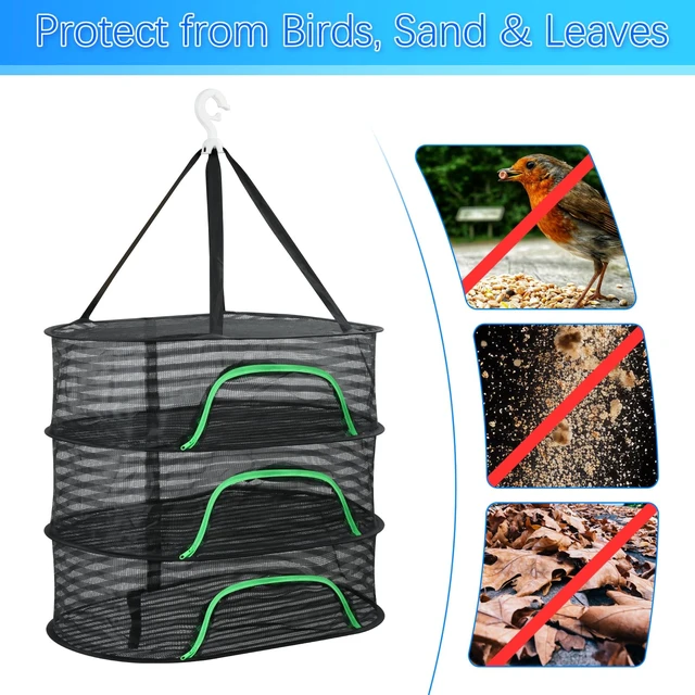 Alt view image 4 of 7 - Hanging Drying Rack, Foldable Mesh Drying Net 3 Layers Hanging Dry Basket with Zipper Air Breathable Hang Rack Fish Net for Indoor Outdoor Garden Flower Plants Seeds Fish