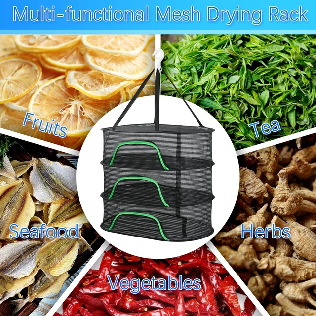 Alt view image 6 of 7 - Hanging Drying Rack, Foldable Mesh Drying Net 3 Layers Hanging Dry Basket with Zipper Air Breathable Hang Rack Fish Net for Indoor Outdoor Garden Flower Plants Seeds Fish