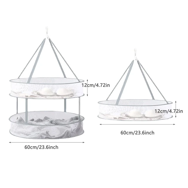 Alt view image 4 of 7 - 2 Pack Drying Rack Clothing Collapsible Laundry Basket 23'' Folding Hanging Dry Net Mesh Dryer with Hook for Clothes Drying Household Lingerie Sweater Blouse Herb (1Tier+2Tier)