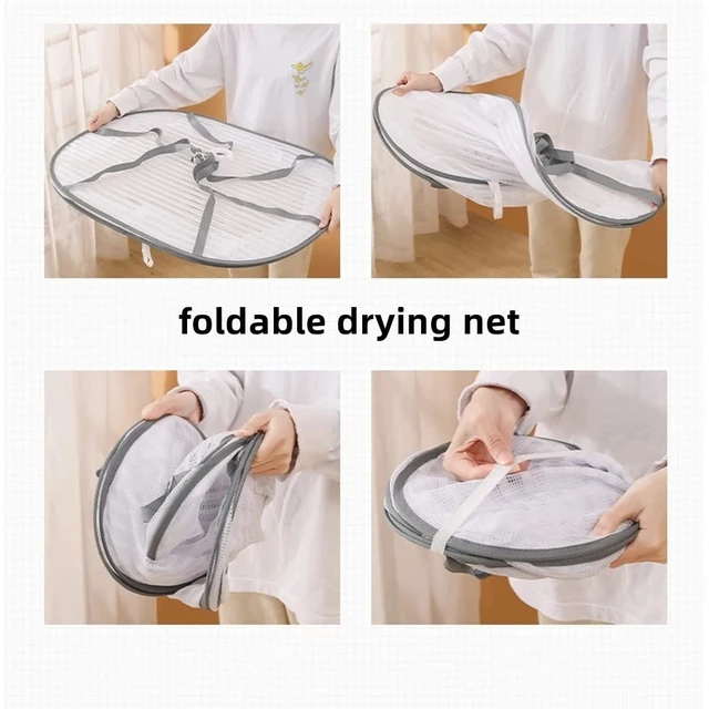 Alt view image 4 of 6 - Foldable Drying Fishing Net, Hanging Drying Net Rack Clothes Dry Basket with Zipper, Indoor and Outdoor Plants Dryer for Shrimp Fish Fruit Vegetables Herb (1 Layer)