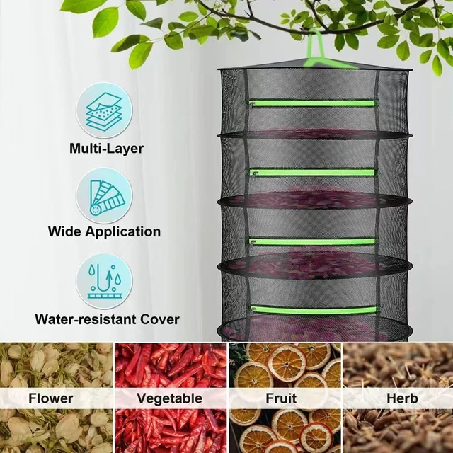 Alt view image 4 of 7 - Herb Drying Rack 8 Layer 2ft Foldable Hanging Mesh Net Dryer with Green Zippers, Free Storage Bag