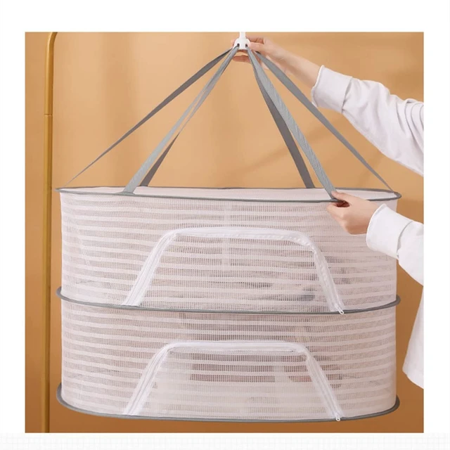 Alt view image 6 of 6 - Foldable Drying Fishing Net, Hanging Drying Net Rack Clothes Dry Basket with Zipper, Indoor and Outdoor Plants Dryer for Shrimp Fish Fruit Vegetables Herb (1 Layer)
