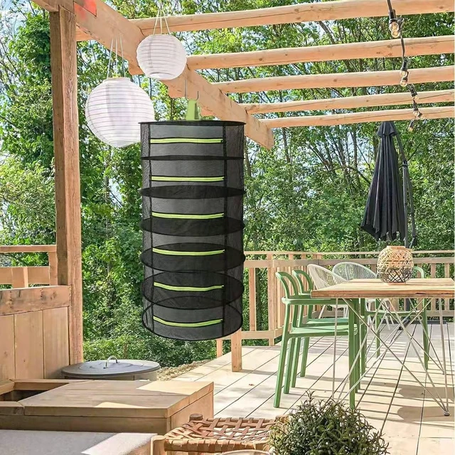 Alt view image 7 of 7 - Herb Drying Rack 8 Layer 2ft Foldable Hanging Mesh Net Dryer with Green Zippers, Free Storage Bag