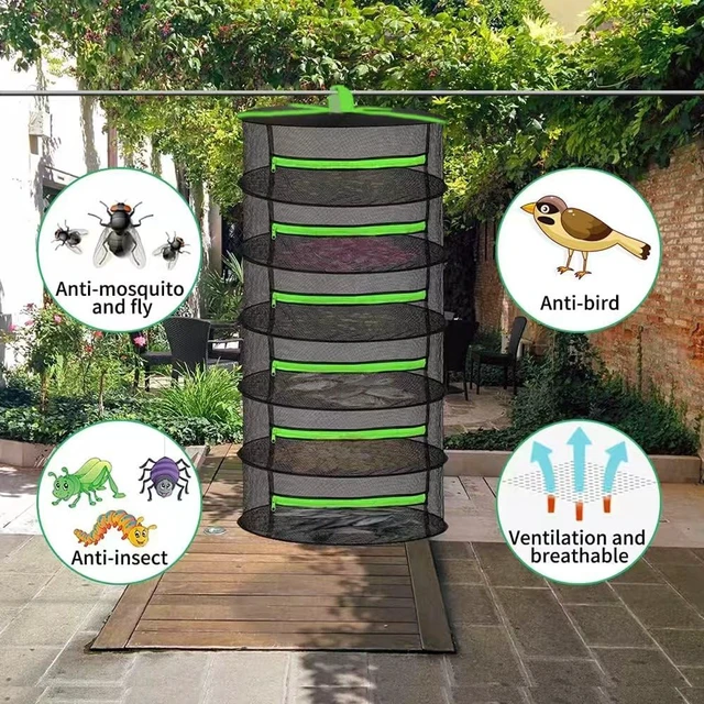 Alt view image 6 of 7 - Herb Drying Rack 8 Layer 2ft Foldable Hanging Mesh Net Dryer with Green Zippers, Free Storage Bag