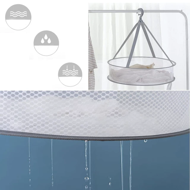 Alt view image 5 of 7 - 2 Pack Drying Rack Clothing Collapsible Laundry Basket 23'' Folding Hanging Dry Net Mesh Dryer with Hook for Clothes Drying Household Lingerie Sweater Blouse Herb (1Tier+2Tier)