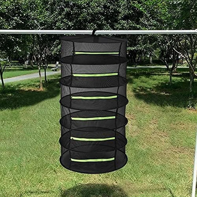 Alt view image 2 of 4 - Herb Drying Rack Hanging 6 Layer, 2ft Collapsible Herb Dryer Mesh with Zipper Garden Gloves Hook, Plant Net Dry Rack for Drying Seeds Bud Grass Hydroponic Plants Outdoor Gardening Supplies 24"D x 47"H