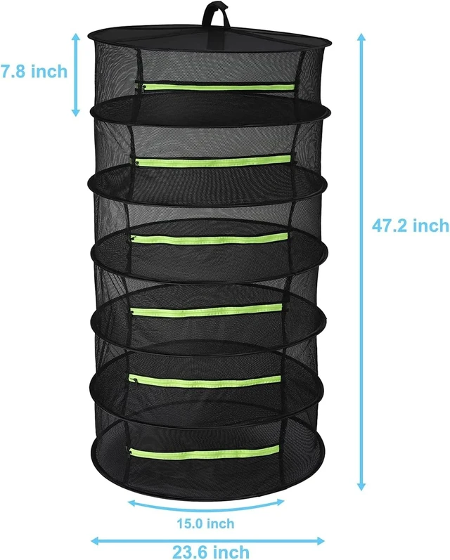 Alt view image 3 of 4 - Herb Drying Rack Hanging 6 Layer, 2ft Collapsible Herb Dryer Mesh with Zipper Garden Gloves Hook, Plant Net Dry Rack for Drying Seeds Bud Grass Hydroponic Plants Outdoor Gardening Supplies 24"D x 47"H
