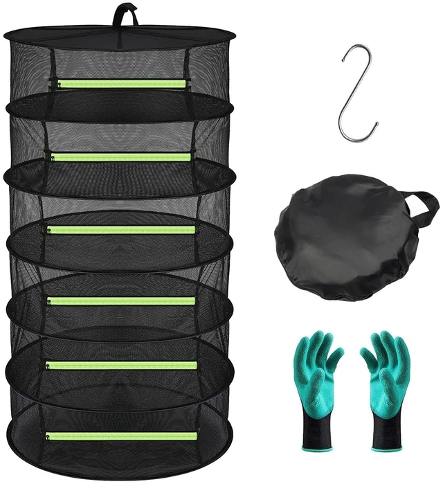 Main image of Herb Drying Rack Hanging 6 Layer, 2ft Collapsible Herb Dryer Mesh with Zipper Garden Gloves Hook, Plant Net Dry Rack for Drying Seeds Bud Grass Hydroponic Plants Outdoor Gardening Supplies 24"D x 47"H