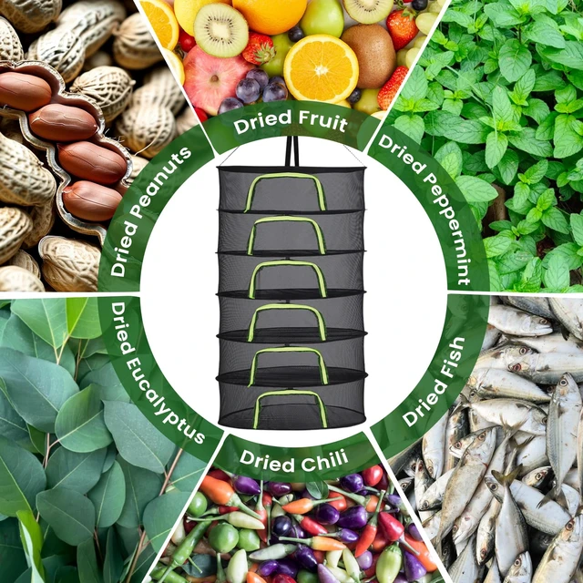 Alt view image 2 of 7 - 6-Layer 24-Inch Herb Drying Rack Hanging with Pruning Shears, Hook, Notepad | Breathable Mesh Drying Rack for Air-Drying Herbs, Buds & Plants, Foldable Herb Dryer with Large Zippers & Storage Bag