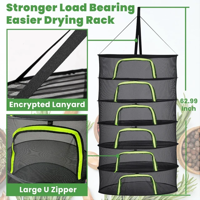 Alt view image 3 of 7 - 6-Layer 24-Inch Herb Drying Rack Hanging with Pruning Shears, Hook, Notepad | Breathable Mesh Drying Rack for Air-Drying Herbs, Buds & Plants, Foldable Herb Dryer with Large Zippers & Storage Bag