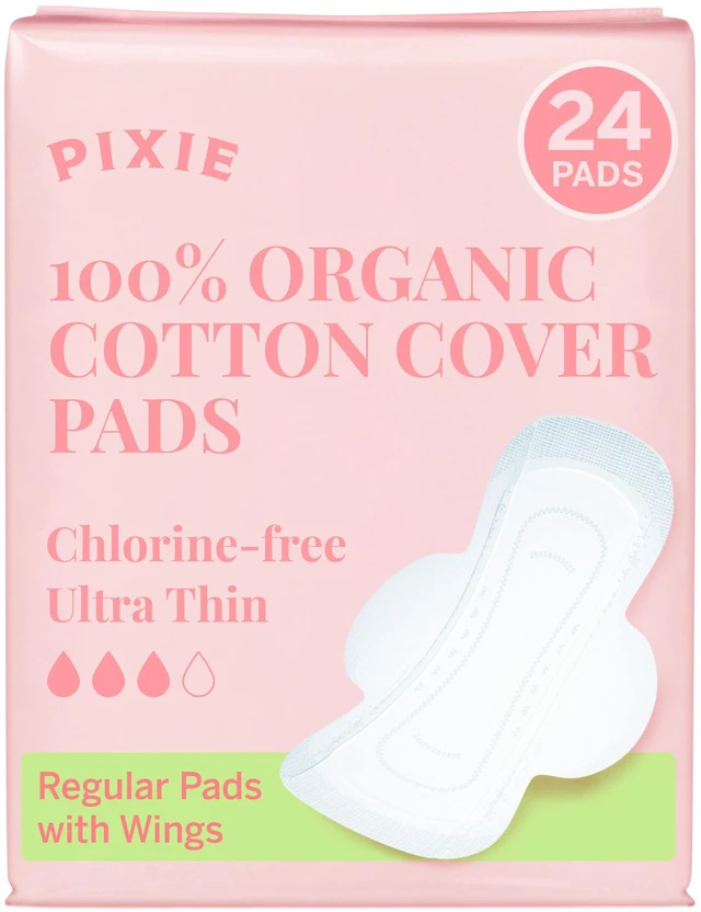 Main image of Organic Cotton Ultra Thin Pads with Wings for Women - Leak-Proof & Moisture-Wicking for Feminine Care - Compostable, Unscented Menstrual Pads - Regular Absorbency - 24 Count